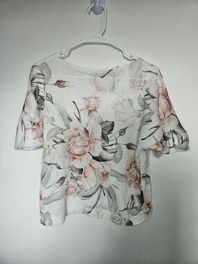 LOGGIA DEI TESSITORI Italy Floral Lightweight Knit Sweater Top Short Sleeve M